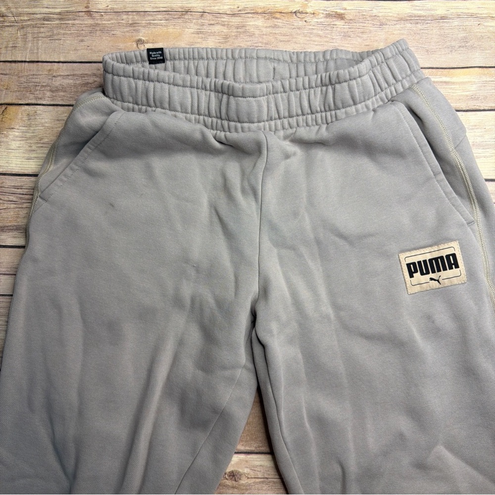 Puma Light Gray Fleece Sweatpants with Logo Patch